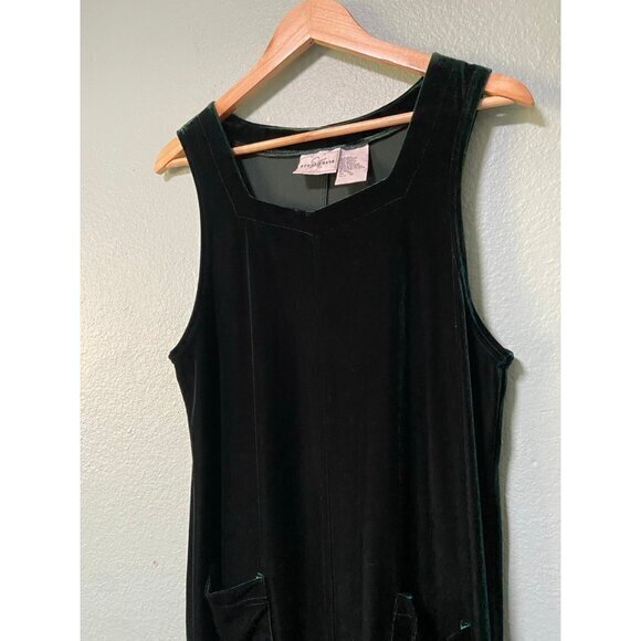 Vintage Studio Edge Women's Dark Green Emerald Velvet Dress with Pockets Size 10 - Picture 3 of 7